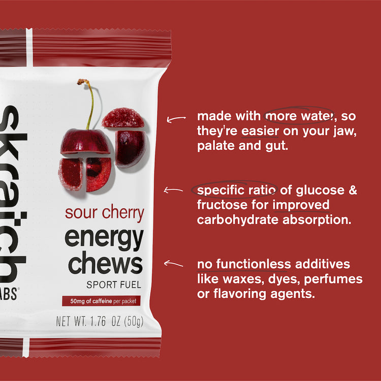 Energy Chews Sport Fuel - Single Pouch 10 Pack, Sour Cherry (50mg Caffeine)